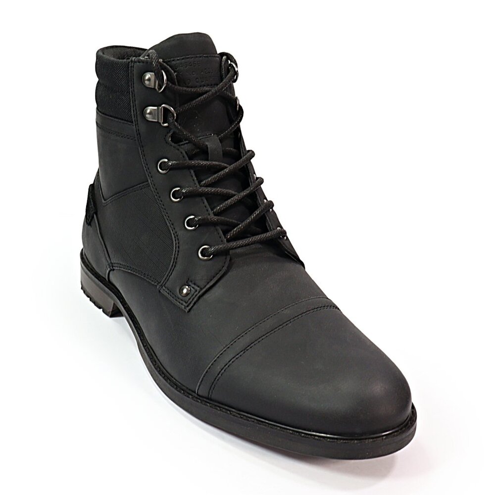 River Island Men's Casual Boot Side Zip Lace Up Cap Toe Black Faux Leather Sz 13